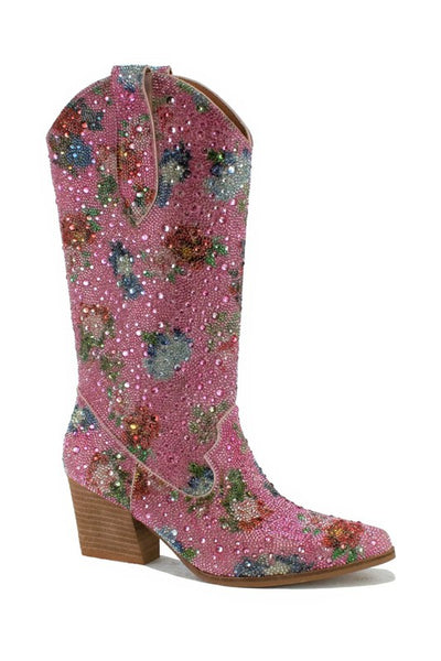 floral rhinetone studded western boot // pink floral
