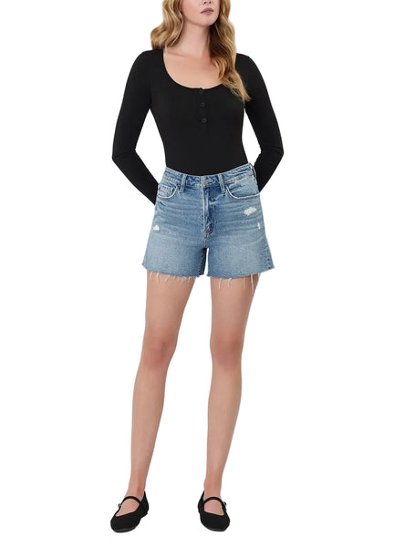 Audrey high rise A-line denim short / medium wash