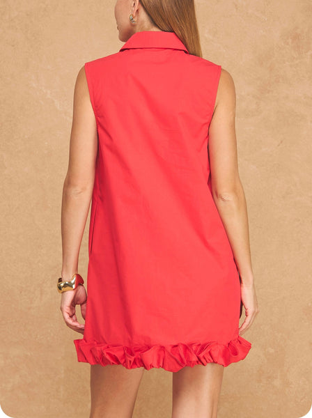Katie ruffle hem shirt dress / red