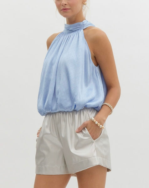 sparking azure satin top / blue