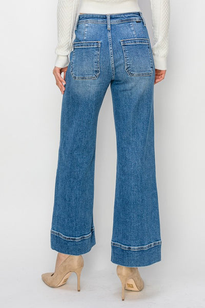 high rise wide leg crop jean // medium wash