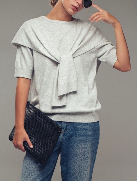 draped shoulder sweater / white melange