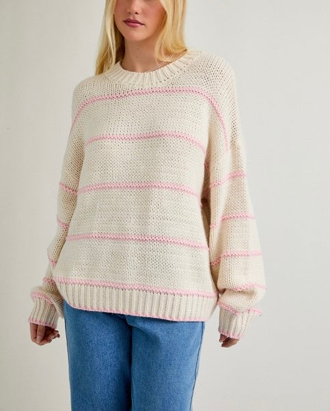 becca stripe sweater / white & pink
