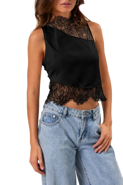 Ally lace detail top / black