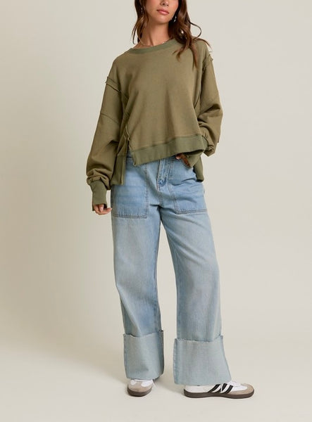 exposed seam sweatshirt / olive