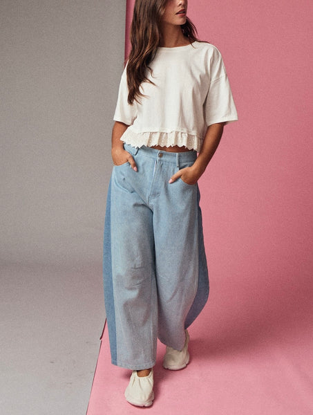eyelet short sleeve top / white
