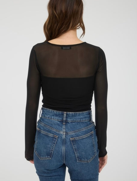 sheer sleeve top / black