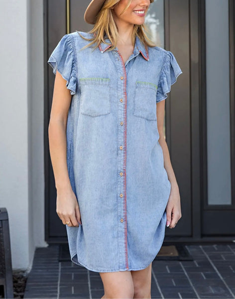 Annie flutter sleeve denim dress