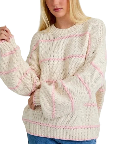 becca stripe sweater / white & pink