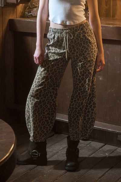 leopard drawstring pant