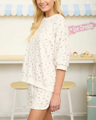 Floral Print Short Set/ Cream
