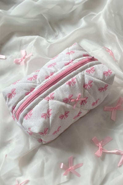 quilted bow cosmetic bag / medium size