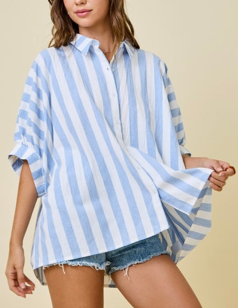 stripe button up top / light blue