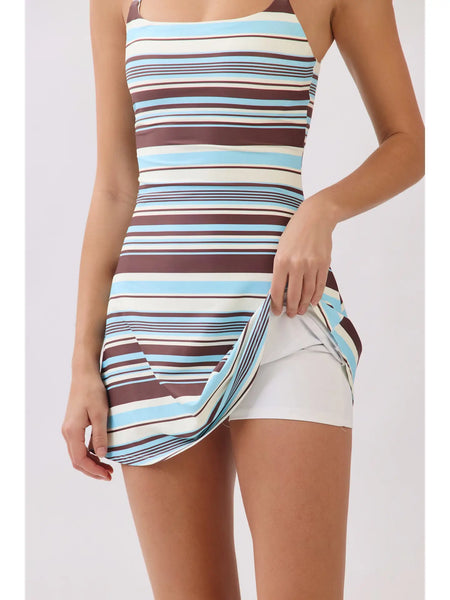 Sammie Stripe Athletic Dress / Brown & Baby Blue