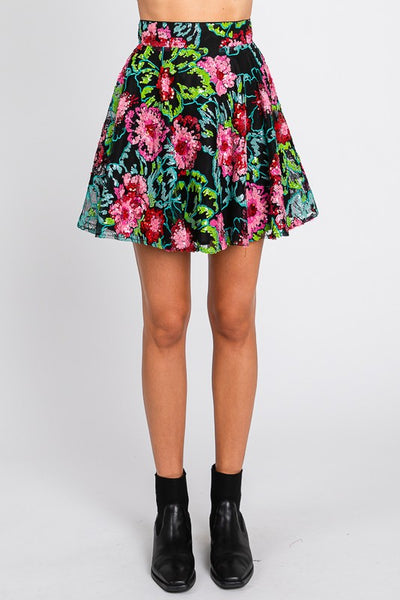 floral sequin skirt // black