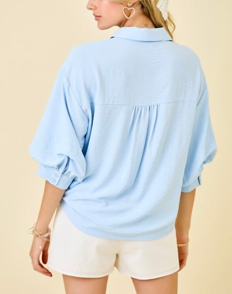 Alisa bubble sleeve top / baby blue