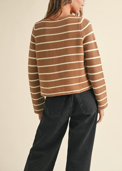 striped tie front cardigan / mocha