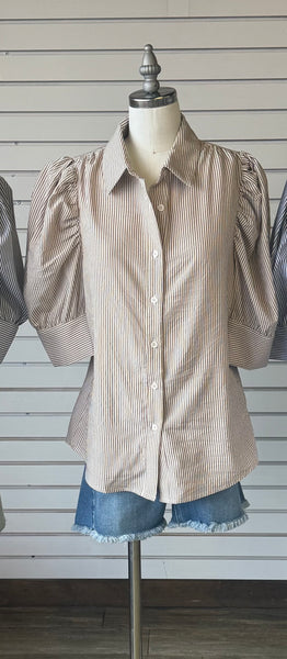 Reese puff sleeve stripe top / brown