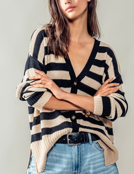 Olivia stripe cardigan // black & taupe