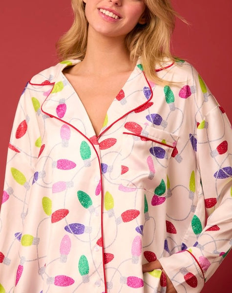 Christmas light satin pj set