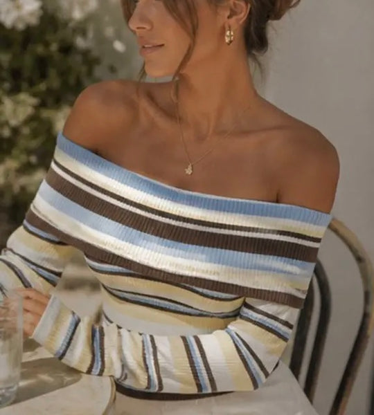 Avery Off Shoulder Stripe Sweater