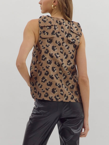 bronze leopard jacquard top