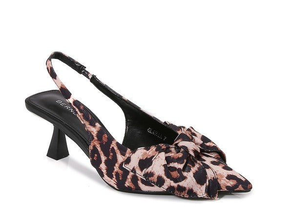 satin leopard bow heel