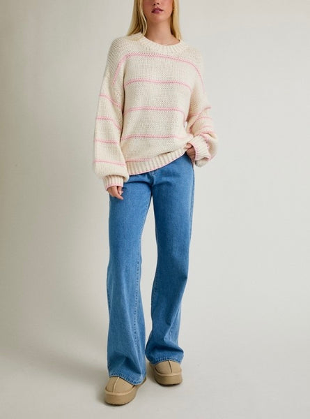 becca stripe sweater / white & pink