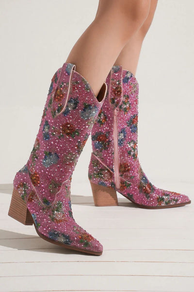 floral rhinetone studded western boot // pink floral