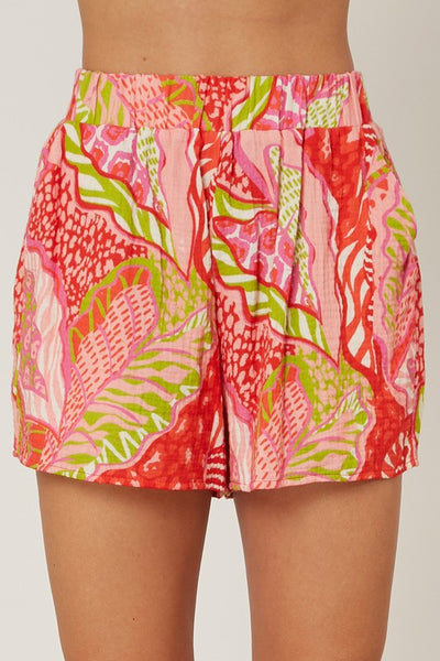 tropical vacay gauze shorts // red multi