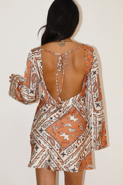 BAILEY ROSE western bandana print satin dress / burnt orange