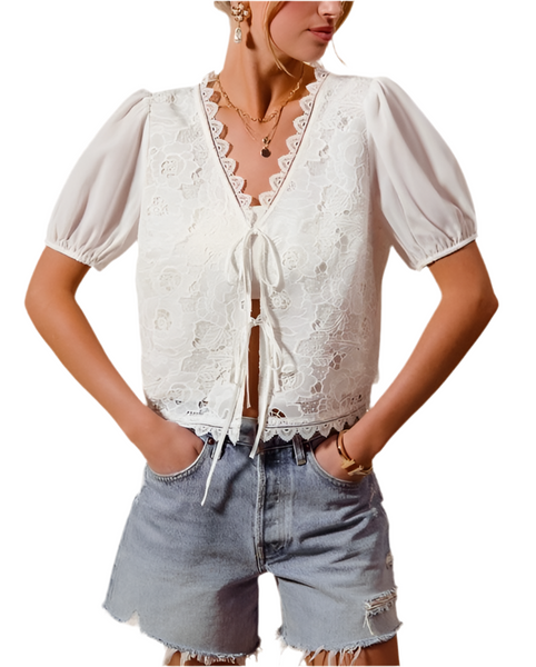 Allesandra lace front tie top / white