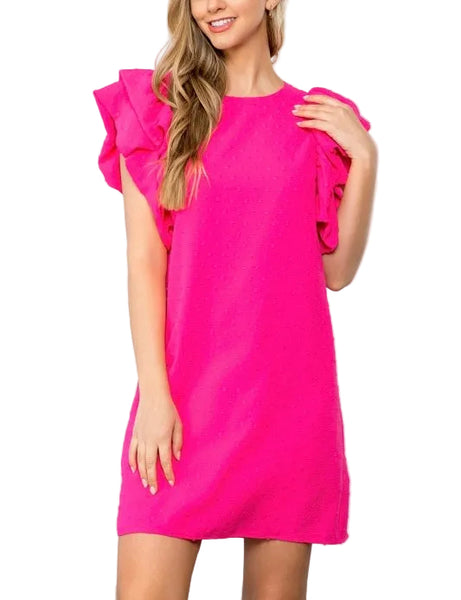 THML ruffle sleeve dress / hot pink XS THML ruffle sleeve dress / hot pink XS