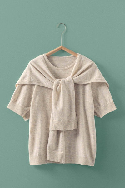 draped shoulder sweater / white melange