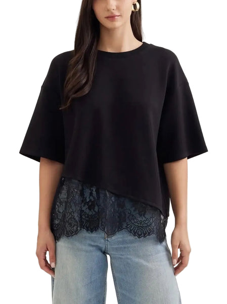 Addison Lace Hem Tee / Black