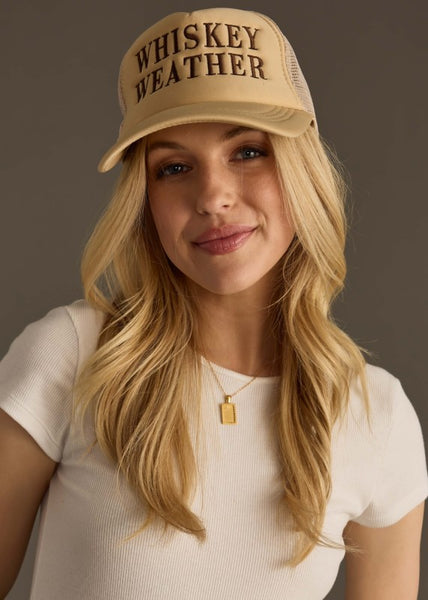 whisky weather embroidered trucker cap / tan