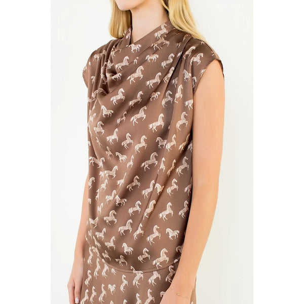 THML Satin Horse Print Top