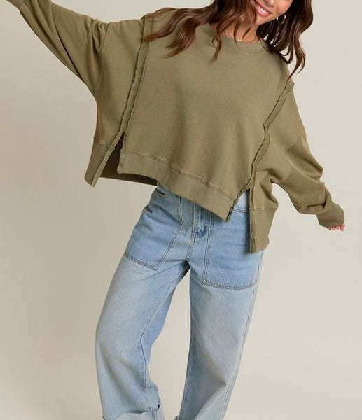 exposed seam sweatshirt / olive