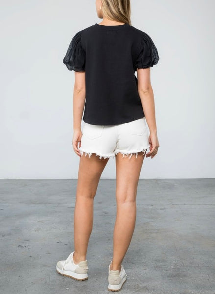 THML puff sleeve french terry tee / black