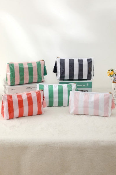 vinyl stripe cosmetic pouch / multi colors available
