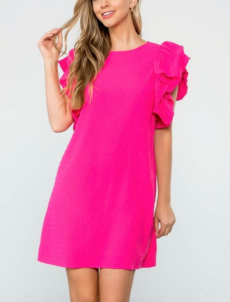 THML ruffle sleeve dress / hot pink