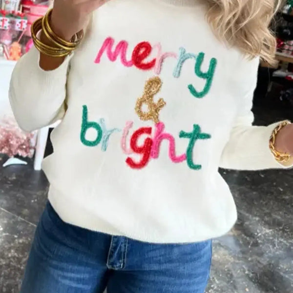 merry & bright yarn sweater / white