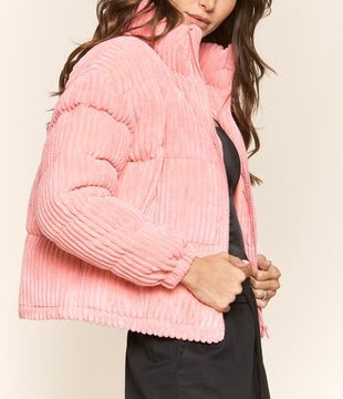 corduory puffer jacket // pink