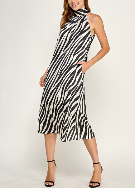 Zebra Satin Midi Dress / Black & White