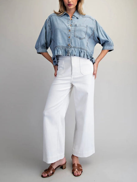 Ella ruffle denim top