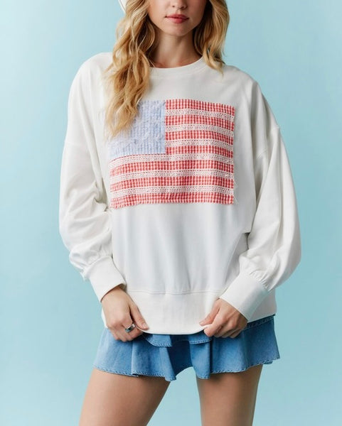 American Flag pullover / white