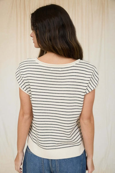 Ruth striped short sleeve cardigan / cream & navy