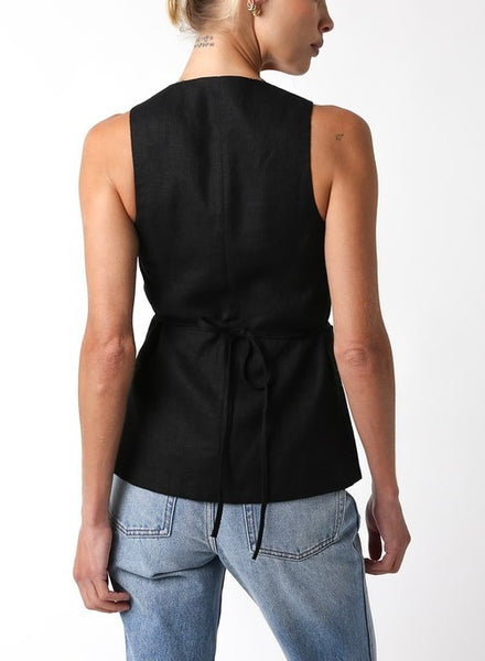 OLIVACEOUS Blair linen vest // black