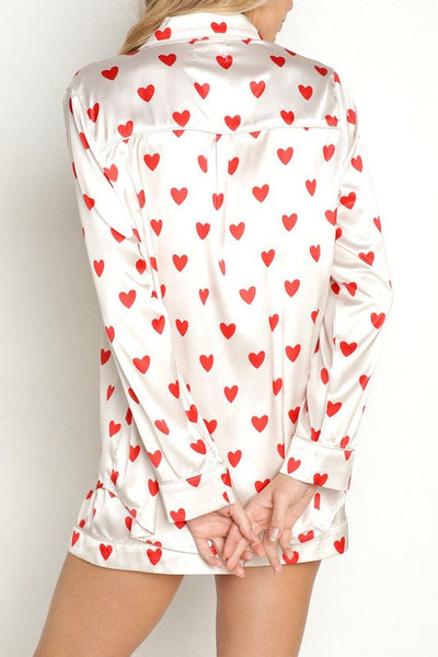 heart satin pj set