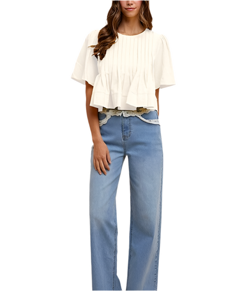 annie flutter sleeve top/ white